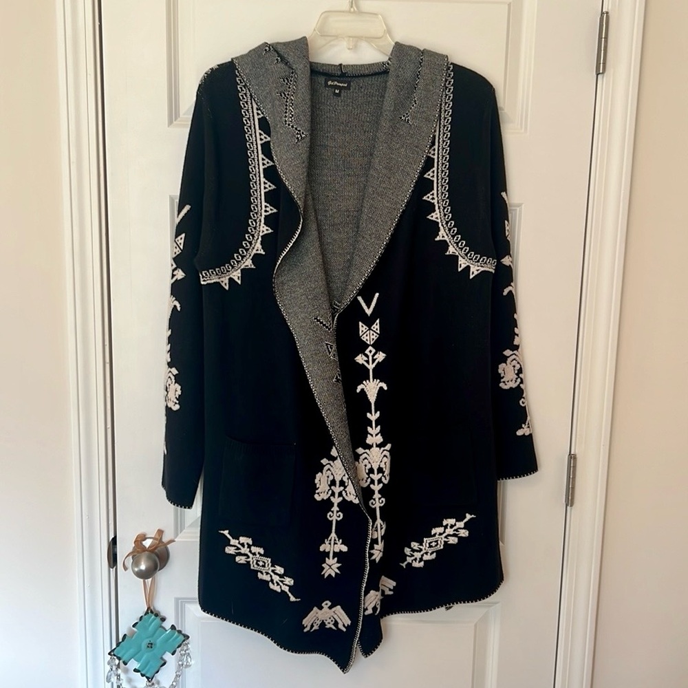 Black and White Embroidered Women's Coat